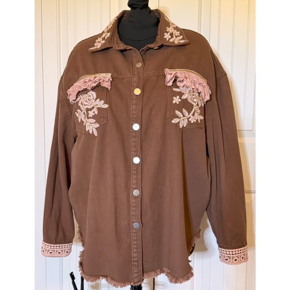 Denim Jacket / Shirt Handsewn Embellishments New Never Worn Ladies XXL See MSMTS